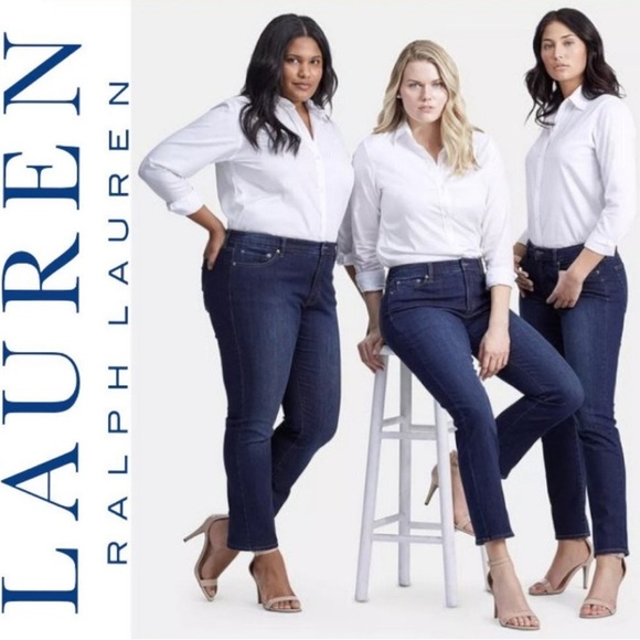 Ralph Lauren Modern Straight Curvy Jeans Size 14 Dark Wash - Picture 10 of 10